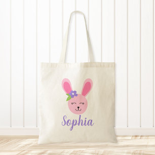 Tote Bag Cute Pink Easter Bunny Girl Personalized