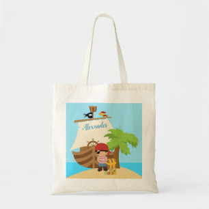 Tote Bag Cute Pirate Boy & A Big Ship Custom Name