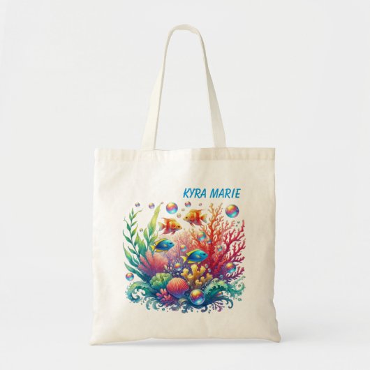 Tote Bag Cute poisson d'océan ajouter nom plage (Devant)