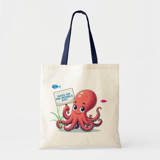 Tote Bag Cute, poulpe caricaturale avec poisson (Devant)