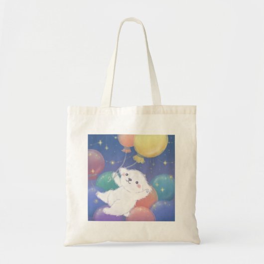 Tote Bag Cute Puppy with Balloons & Stars (Devant)