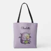 Tote Bag Cute Purple Green Fluffy Monster Buddy (Dos)