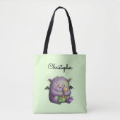 Tote Bag Cute Purple Green Fluffy Monster Buddy (Devant)