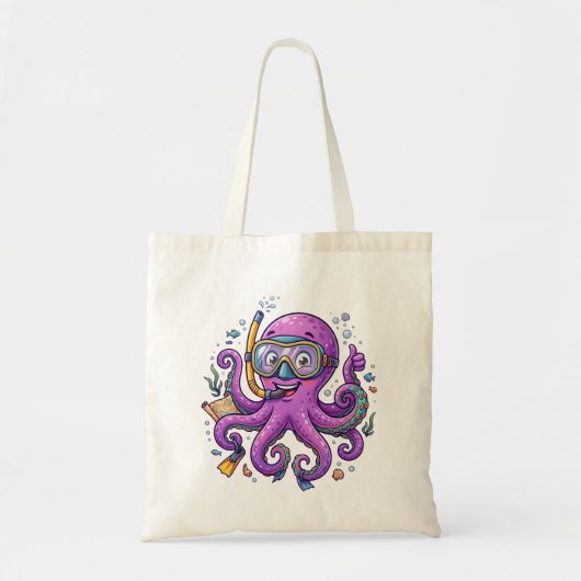 Tote Bag Cute Purple Octopus Treasure Hunter (Devant)