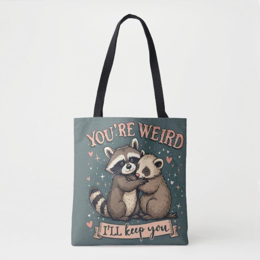 Tote Bag Cute Raccoon et Ferret Hug avec citation amusante (Devant)