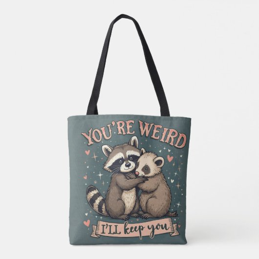 Tote Bag Cute Raccoon et Ferret Hug avec citation amusante (Dos)