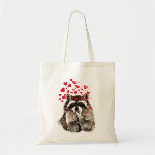 Tote Bag Cute Raccoon souffler Baisers Amour Coeurs