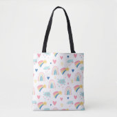 Tote Bag Cute Rainbow Hearts & Clouds Motif (Devant)