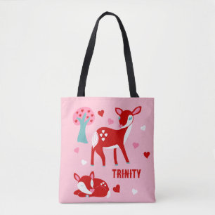 Tote Bag Cute Red Deer Valentine's Day Personnalisé