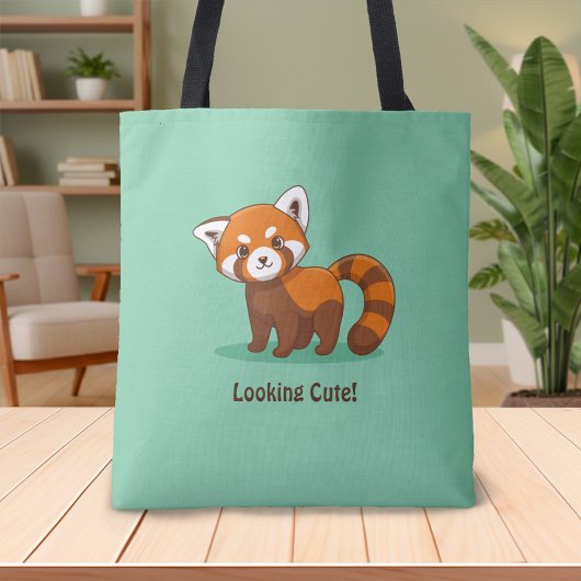 Tote Bag Cute Red Panda on Green