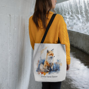 Tote Bag Cute renard en bleu et orange, personnalisable