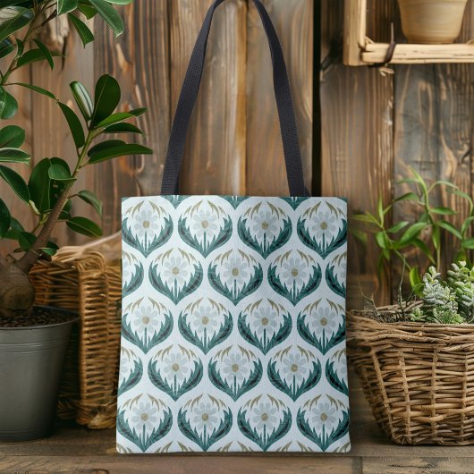 Tote Bag Cute Retro 70's Flower Power Mint Green Daisy