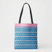 Tote Bag Cute Retro Motif de fraise Bleu Personnalisé (Devant)