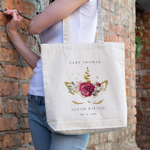 Tote Bag Cute Rose Blush Gold Floral Unicorn Baby shower