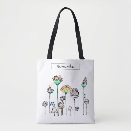 Tote Bag Cute rose Orange Bleu Ressort Floral (Devant)