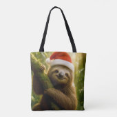 Tote Bag Cute Sloth Wearing a Santa Hat (Dos)