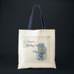 Tote Bag Cute Snowman au photographe de Christmas<br><div class="desc">Un sac fourre-tout avec une jolie photo d'un petit bonhomme de neige. Debout dehors en hiver avec de la neige qui tombe tout autour. Ce mignon petit gars est habillé en casquette tricoté bleu et foulard.</div>