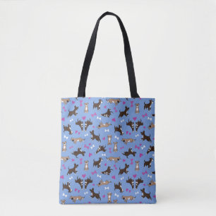 Tote Bag Cute Staffy Lab Chien Blanc Bones Rose Coeurs Bleu