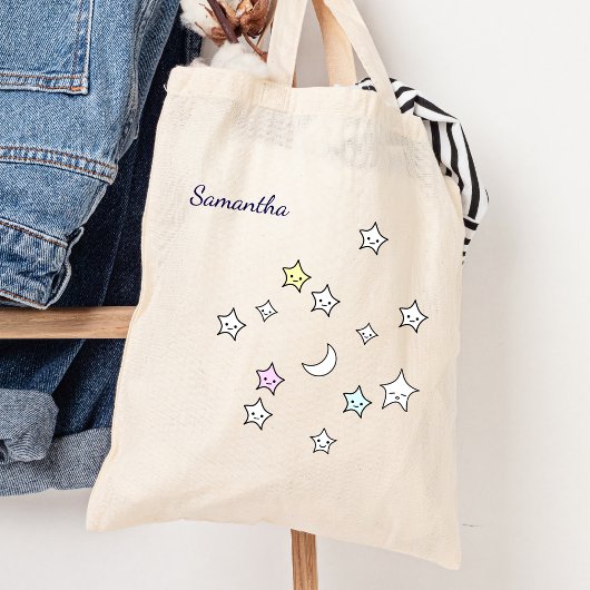 Tote Bag Cute Stars Moon Nom personnalisé Kawaii