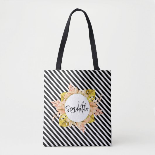 Tote Bag Cute Stripes et Monogramme Floral (Devant)