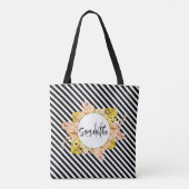 Tote Bag Cute Stripes et Monogramme Floral (Dos)