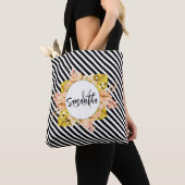 Tote Bag Cute Stripes et Monogramme Floral (De près)