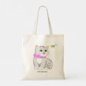 Tote Bag Cute Tabby Kitty Chat et Petit Oiseau (Dos)