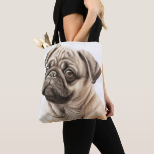 TOTE BAG CUTE TAN & BLACK CARLIN PUPPY DOG
