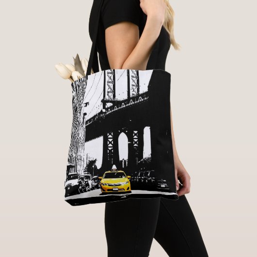Tote Bag Cute Taxi jaune Nyc New York City Brooklyn Noir (De près)