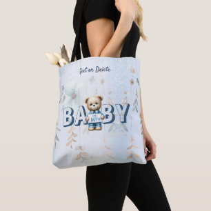 Tote Bag Cute Teddy Bear Bleu Floral Belle