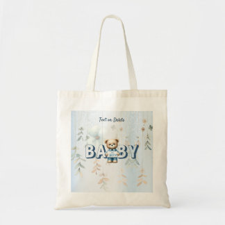 Tote Bag Cute Teddy Bear Bleu Floral Belle
