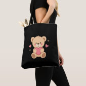 Tote Bag Cute Teddy Bear Holding Heart – love (De près)