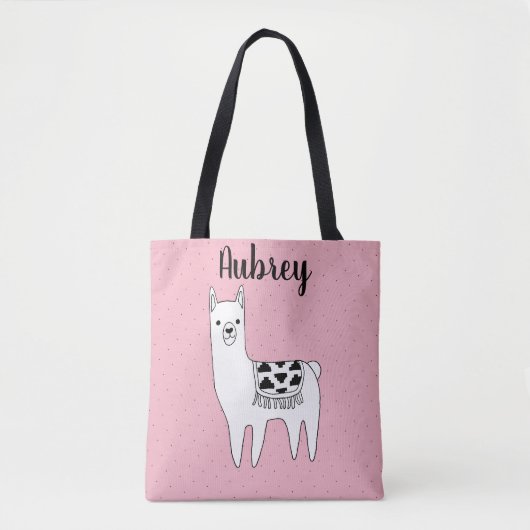 Tote Bag Cute tendance Llama Croquis & Nom (Devant)