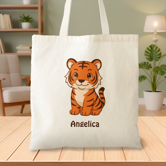 Tote Bag Cute Tiger Cub Custom Name