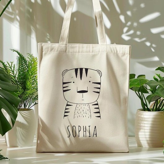 Tote Bag Cute Tiger Personnalisé Noir Blanc