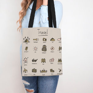 Tote Bag Cute Travel Lover Icons Adventure Camping Extérieu