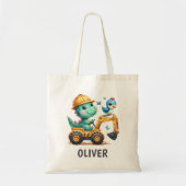 Tote Bag Cute Trex Dinosaur conduisant un véhicule de const (Devant)