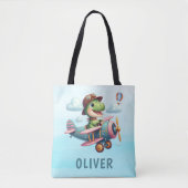 Tote Bag Cute Trex Dinosaur vole un avion de charme (Devant)