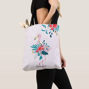 Tote Bag Cute Tropical Floral Flamant rose Personnalisé