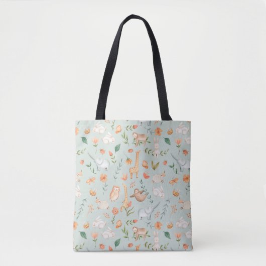 Tote Bag Cute Turquoise bébé animal Pastel Motif (Devant)