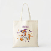 Tote Bag Cute Unicorn Horse Trick ou Traiter Nom personnali (Devant)