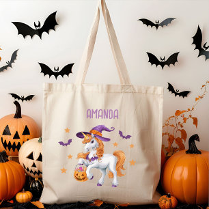 Tote Bag Cute Unicorn Horse Trick ou Traiter Nom personnali