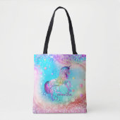 Tote Bag Cute unicorn rose Parties scintillant arc-en-ciel (Devant)