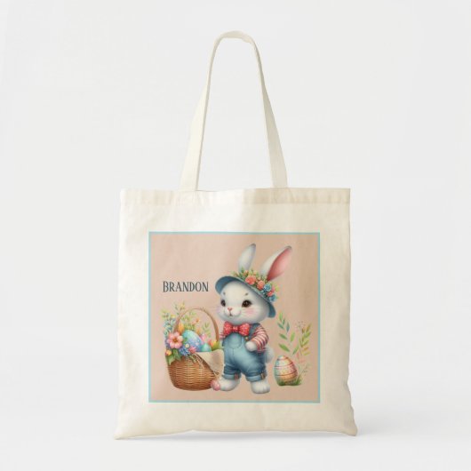 Tote Bag Cute unisex lapin de Pâques ajouter nom chasse aux (Devant)
