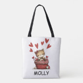Tote Bag Cute Valentine Cat with Hearts Personalized (Dos)