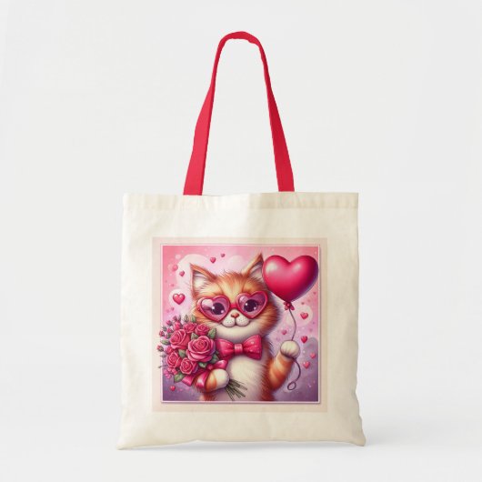Tote Bag Cute Valentine's day cat/chaton (Devant)