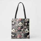 Tote Bag Cute Vintage Panda Floral (Devant)