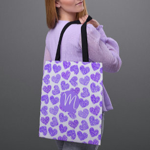 Tote Bag Cute violet Doodled Heart Saint Valentin Monogramm