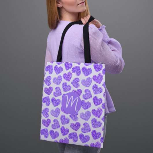 Tote Bag Cute violet Doodled Heart Saint Valentin Monogramm