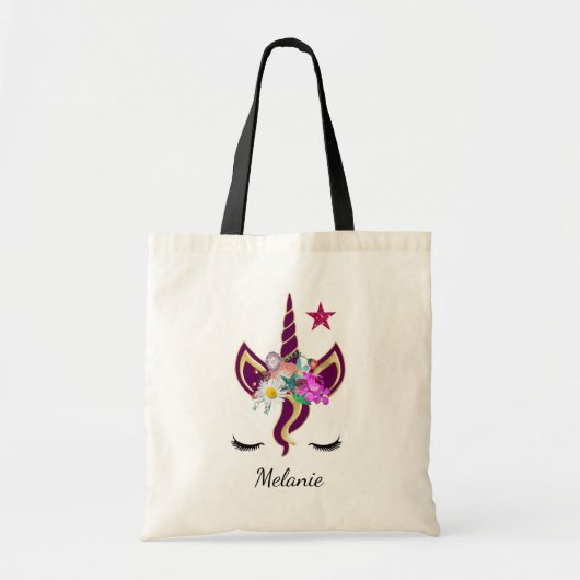 Tote Bag Cute violet Unicorn Corne Personnalisée (Devant)